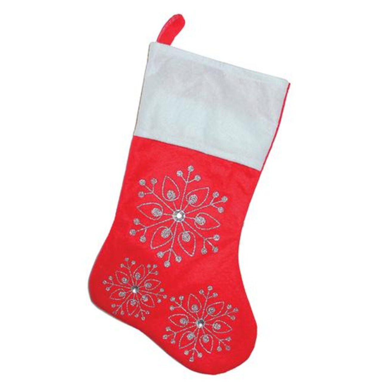 Northlight 19 Red and White Felt Christmas Stocking with Glitter  Snowflakes and Gemstones